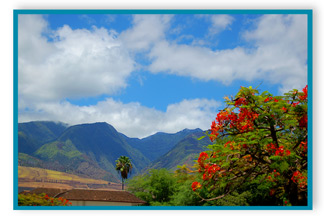 View of West Maui Moutains as seen from Lahaina Town, Maui Hawaii